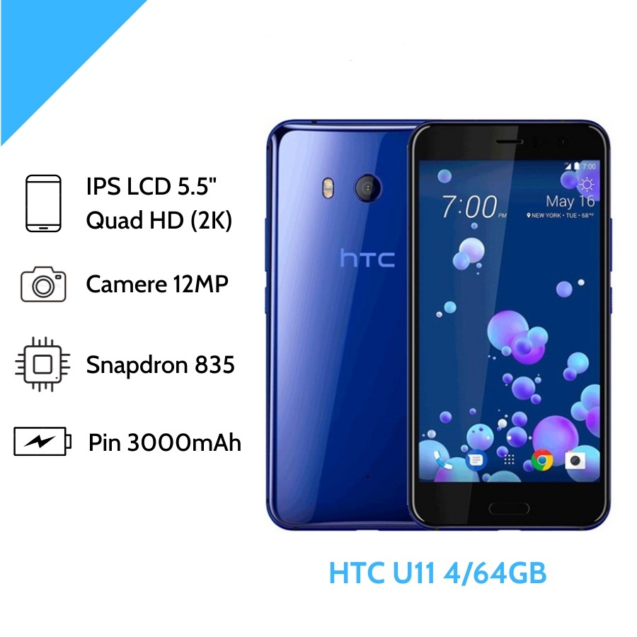 Điện thoại HTC U11 bản 2 sim, Ram 4gb/64gb, Snapdragon 835, Chơi game mượt giá rẻ cực ngon
