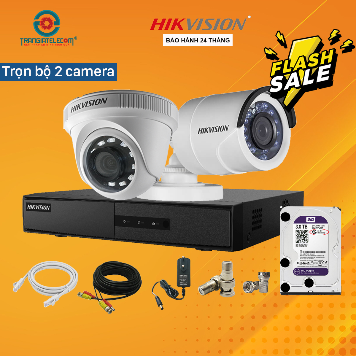 Trọn Bộ Camera Giám Sát 2 Mắt Hikvision 2.0MP Full HD - TRANGIATELECOM