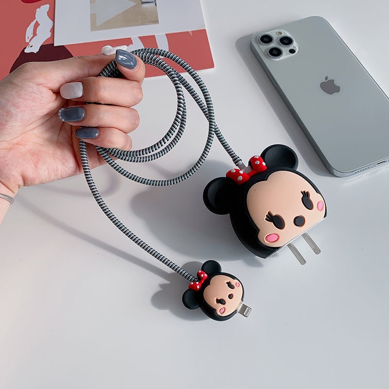 4pcs/set Charger Protector compatible with iPhone 18W/20W Cute Cartoon Soft Silicone Cord Protector Charging Cable Cover compatible with iPhone 13 12 Charger [cchoice]