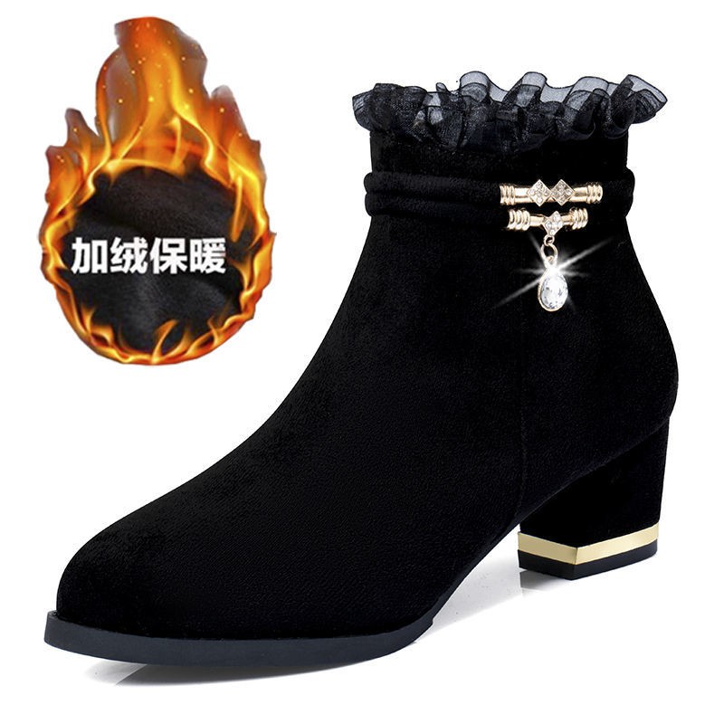 *Giày boot cổ thấp gót dày thời trang thu đông cá tính cho nữ