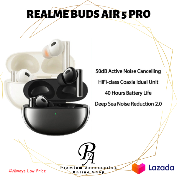 realme Buds Air 5 Pro Wireless Headphones, realBoost Dual Drivers, Up to 40  Hours of Playback, 50dB Active Noise Cancellation, 360° Spatial Audio  Effect - (Black) : Electronics 