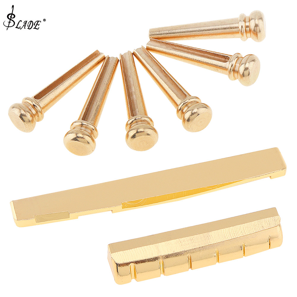 SLADE 6pcs Brass Bridge Pins & Bridge Nut Saddle Set for Acoustic Guitar