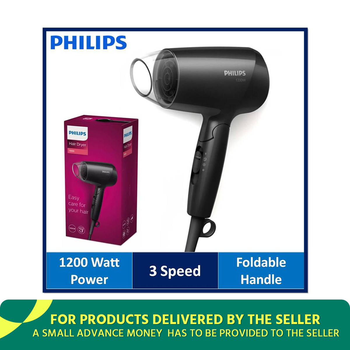 Philips BHC010/10 Essential Care Compact Hair Dryer | 1200 Watt.