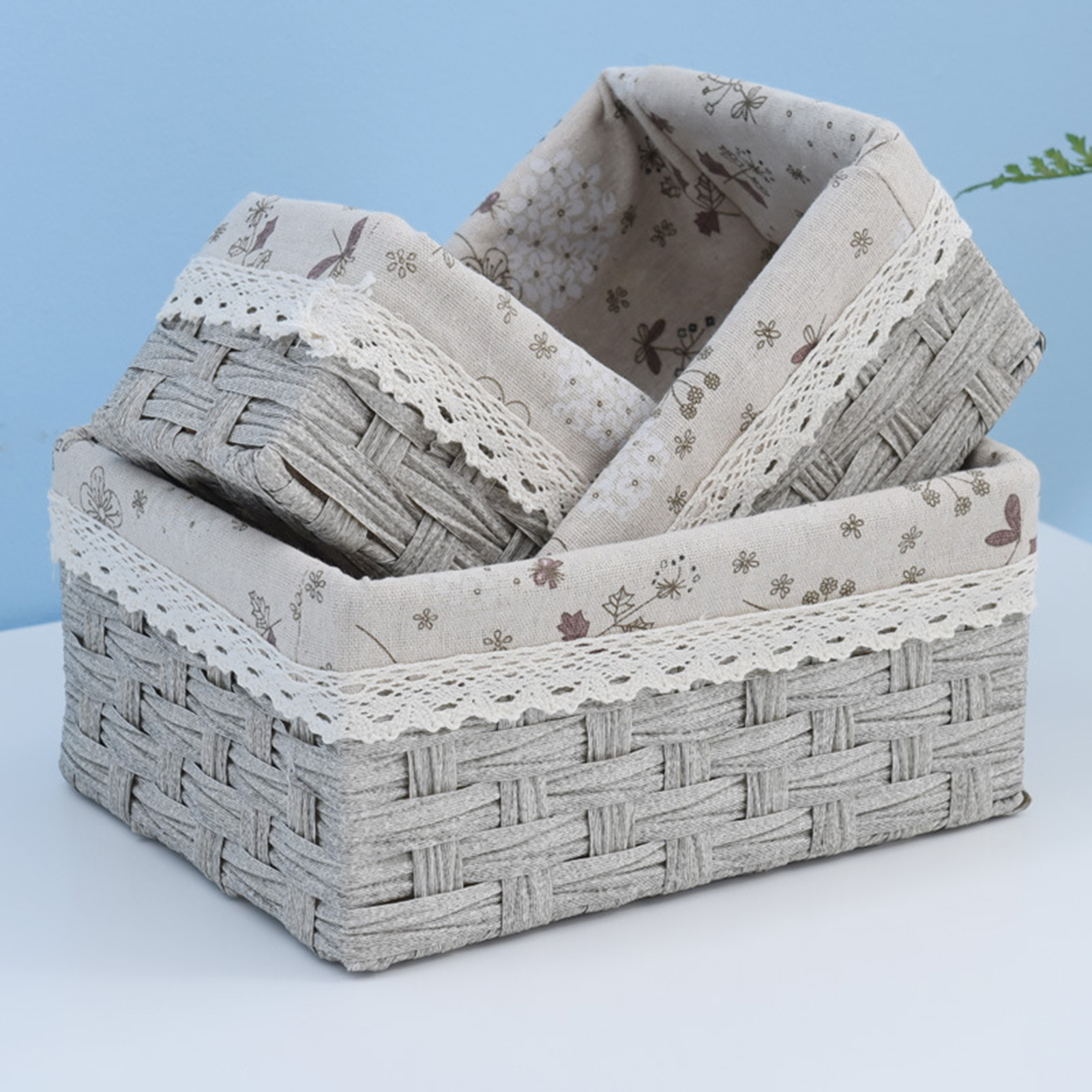 Laca Storage Basket Flower Pattern Wear Resistant Fabric Multifunction Handmade Rattan Sundries Storage Bin for Home