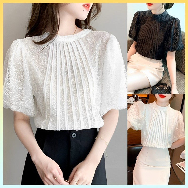 🔥[C254] Áo sơ mi nữ TAY BỒNG REN HOA hàng Quảng Châu xinh xắn cực HOT - kholenqc