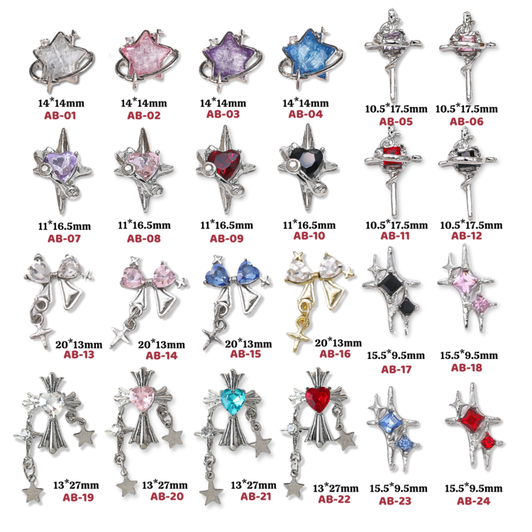 Charm Bạc Đính Đá Đủ Màu Trang Trí Móng Tay AB