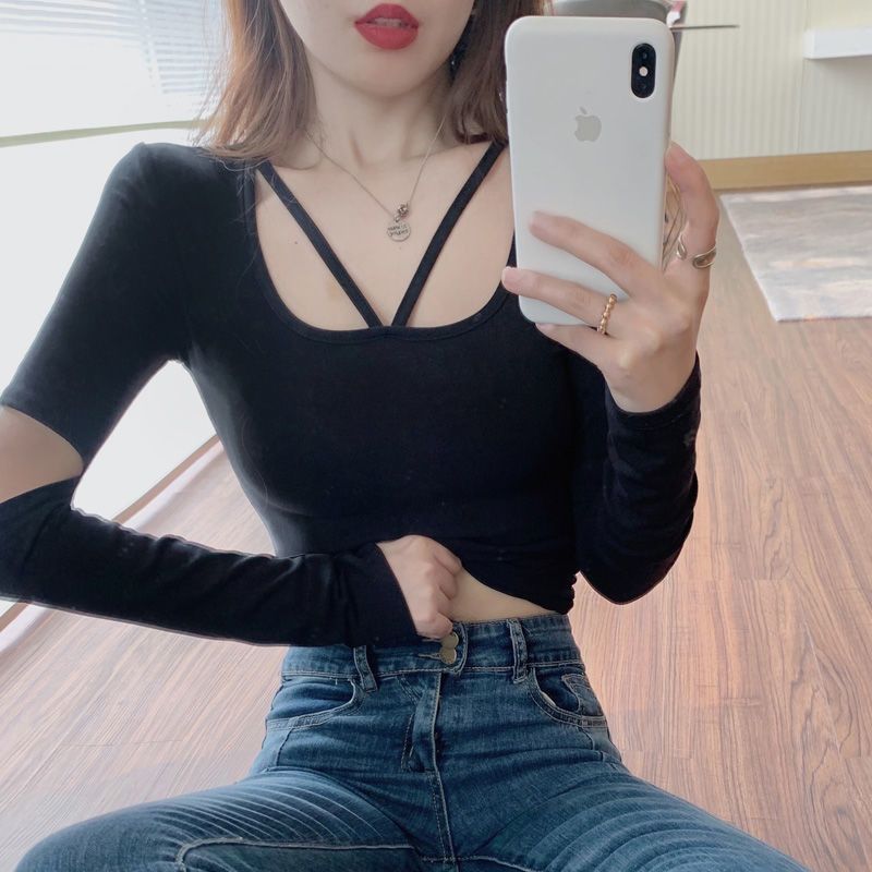 Long sleeve tshirt for women ins Plus size Korean style casual loose crop top