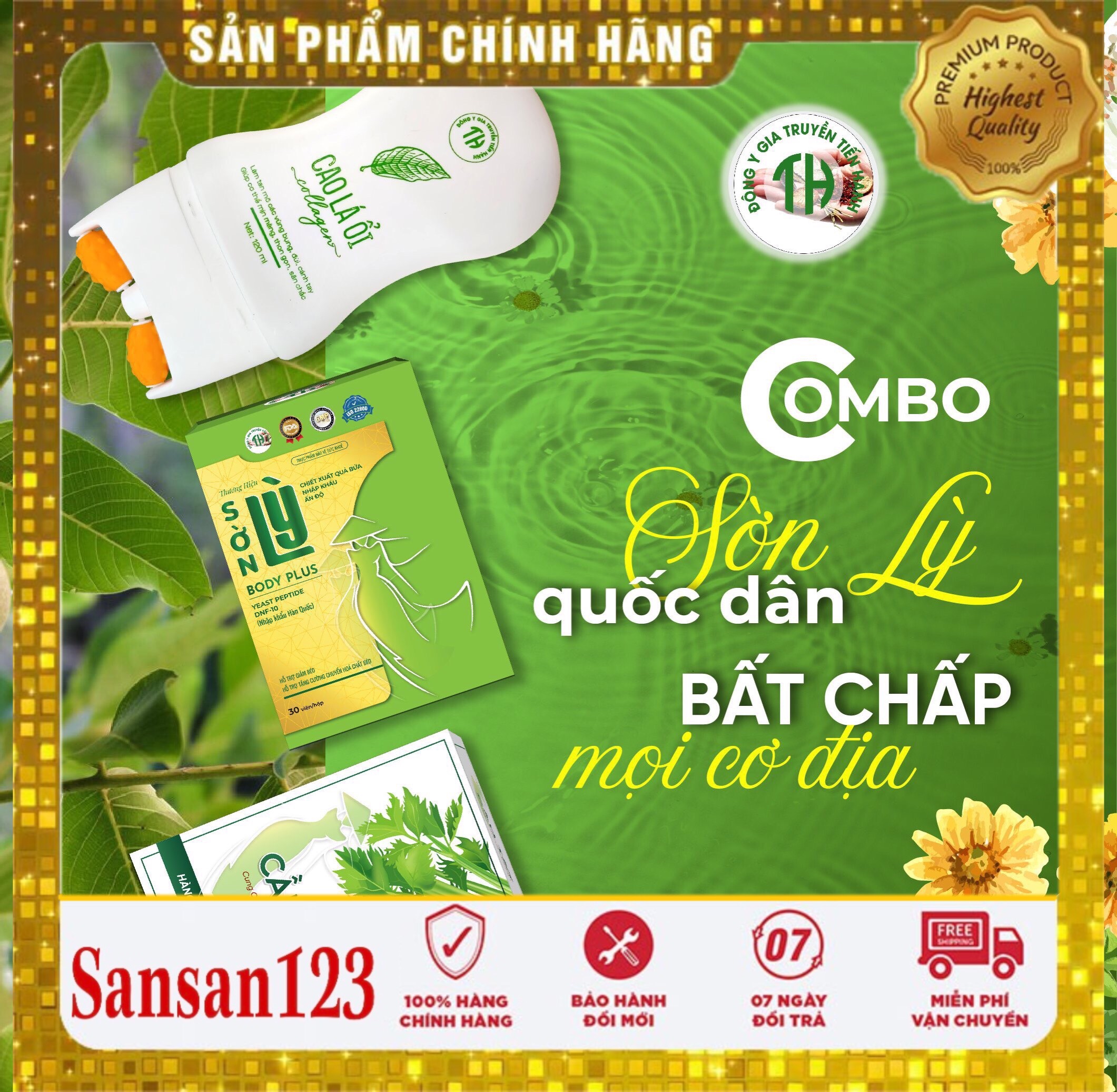 COMBO Giảm Cân Sờn Lỳ Plus và Lăn Tan Mỡ Cao Lá Ổi