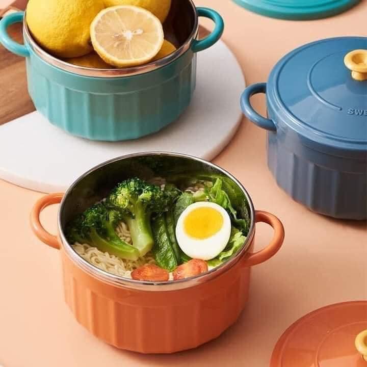 Bát úp mì tôm ruột inox có nắp đậy