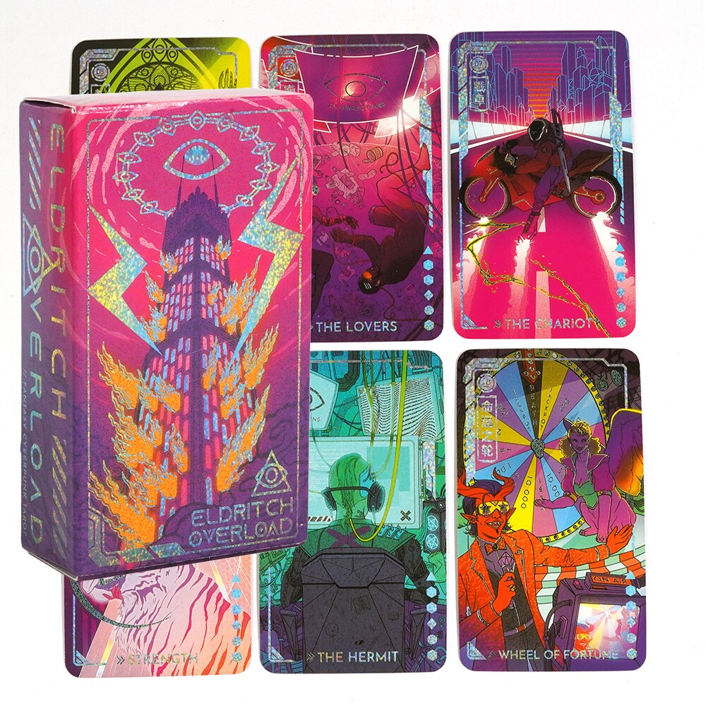 “》？：》？：”： 2023 New Eldritch Overload Fantasy Cyberpunk Tarot Deck Fortune Telling Game Divination Tools 78 Cards Deck Birthday Gift