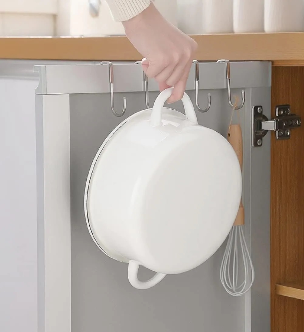 Pack of 02 - Over The Door Drawer Cabinet Hook , Double S-Shaped Hook Holder Hanger Metal Heavy Duty Free Punching Door Back Hanging Clothes Hook Organizer for Towel Cloth Bags Sundries. 