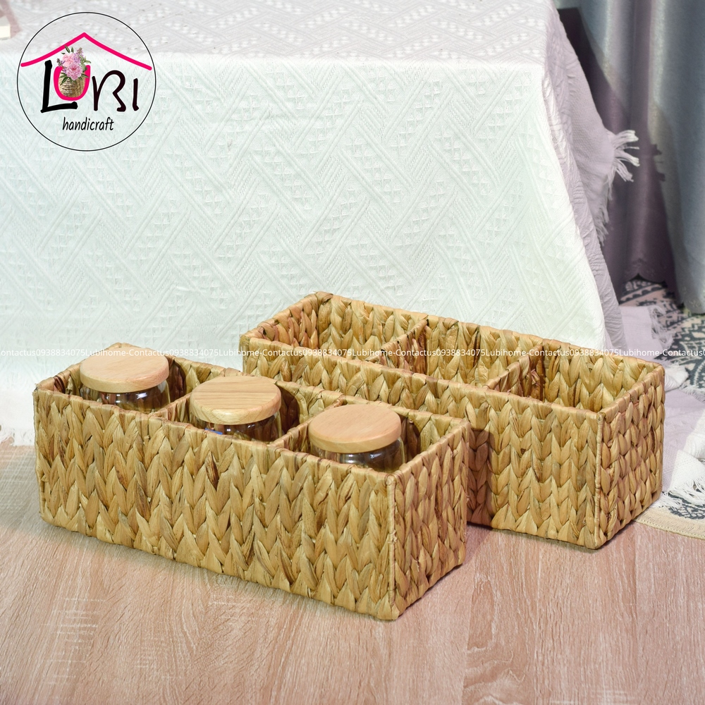 [Lubi Home] - Khay đựng đồ đan lục bình 3 ngăn - đơn giản, mộc mạc