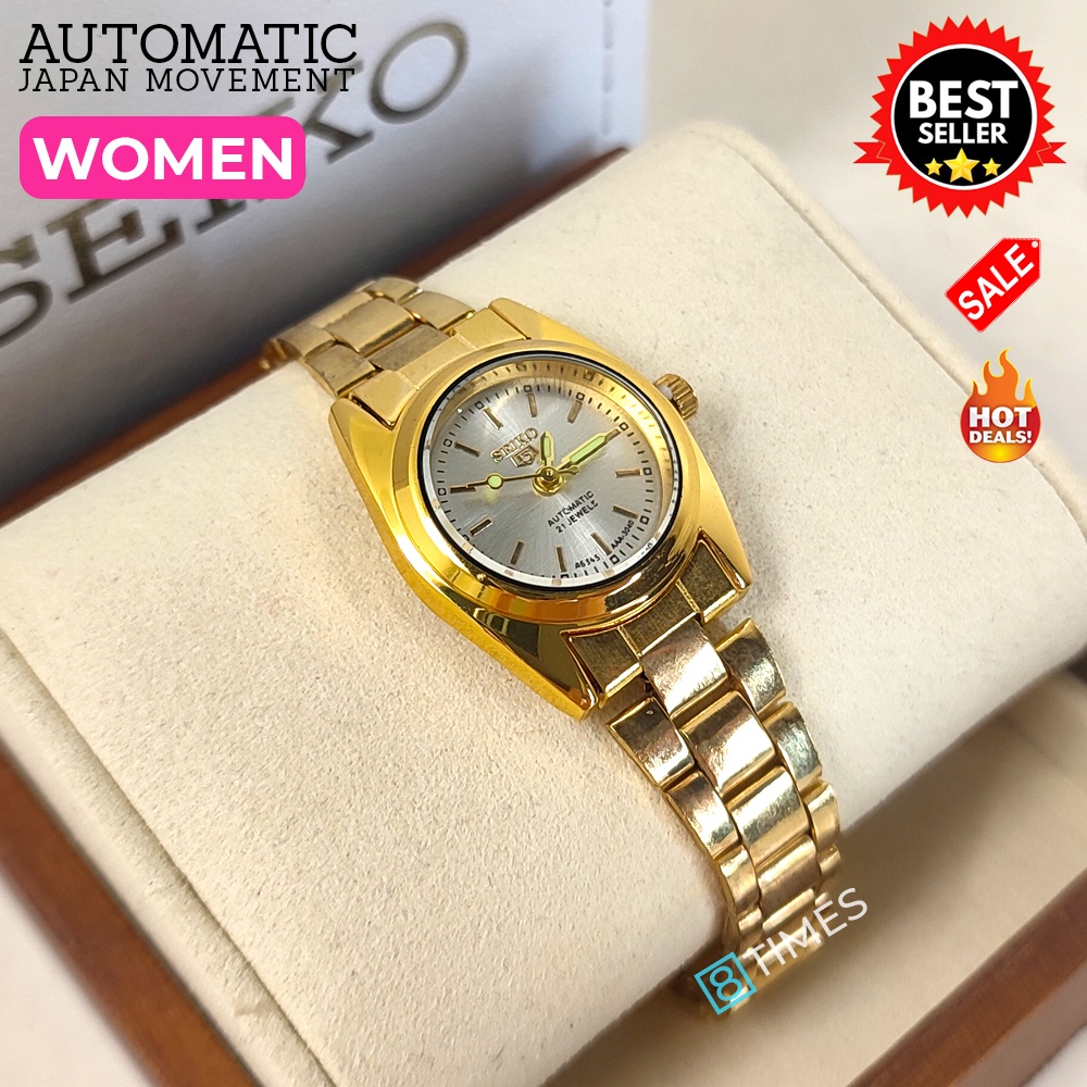 Seiko 5 21 Jewels Automatic Movement Silver Dial Gold Stainless Steel Watch  for Women | Lazada PH