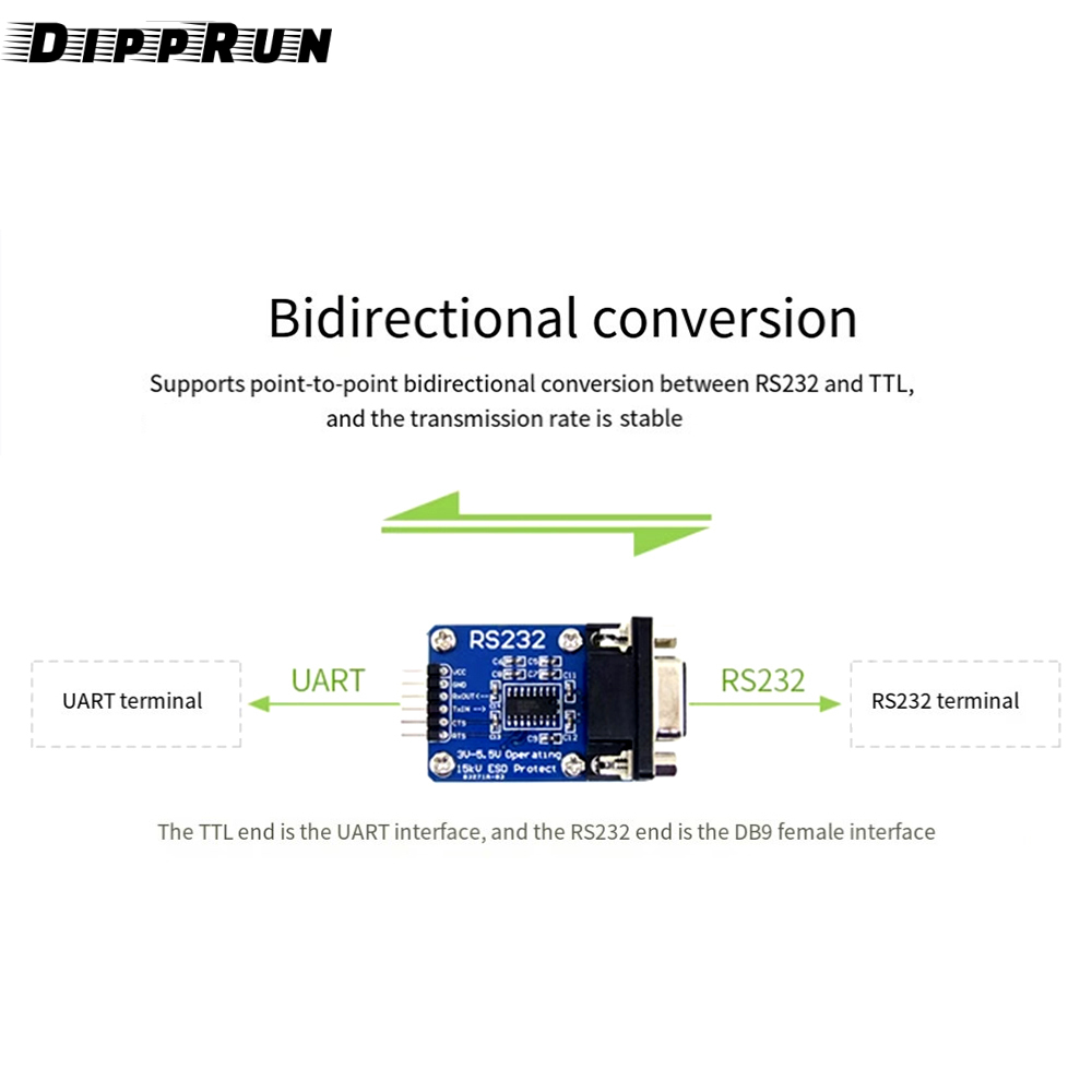 DIPPRUN TTL to RS232 Module TTL RS232 Male Female Mutual Conversion Module Serial Level Conversion to SP232 TTL Serial Port ESD Protect
