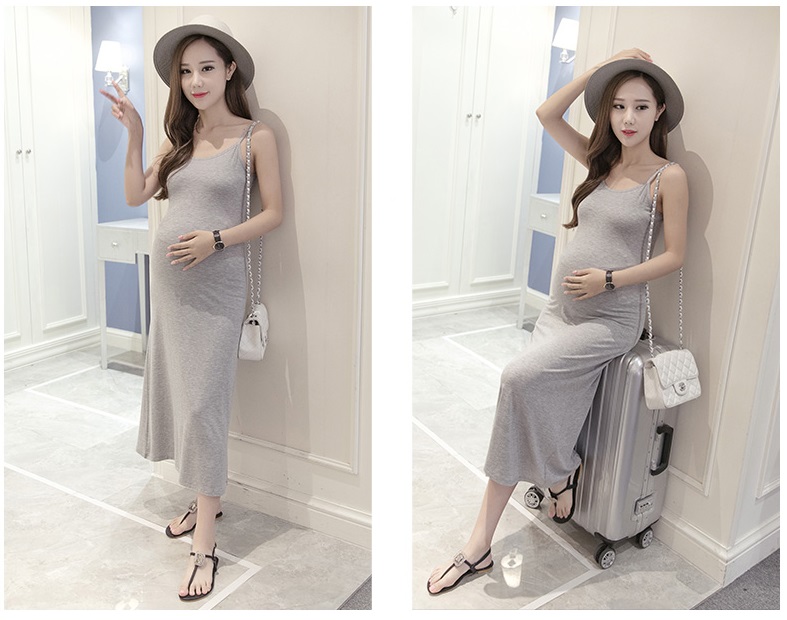 Đầm váy bầu 2 dây freesize vải thun mềm db09
