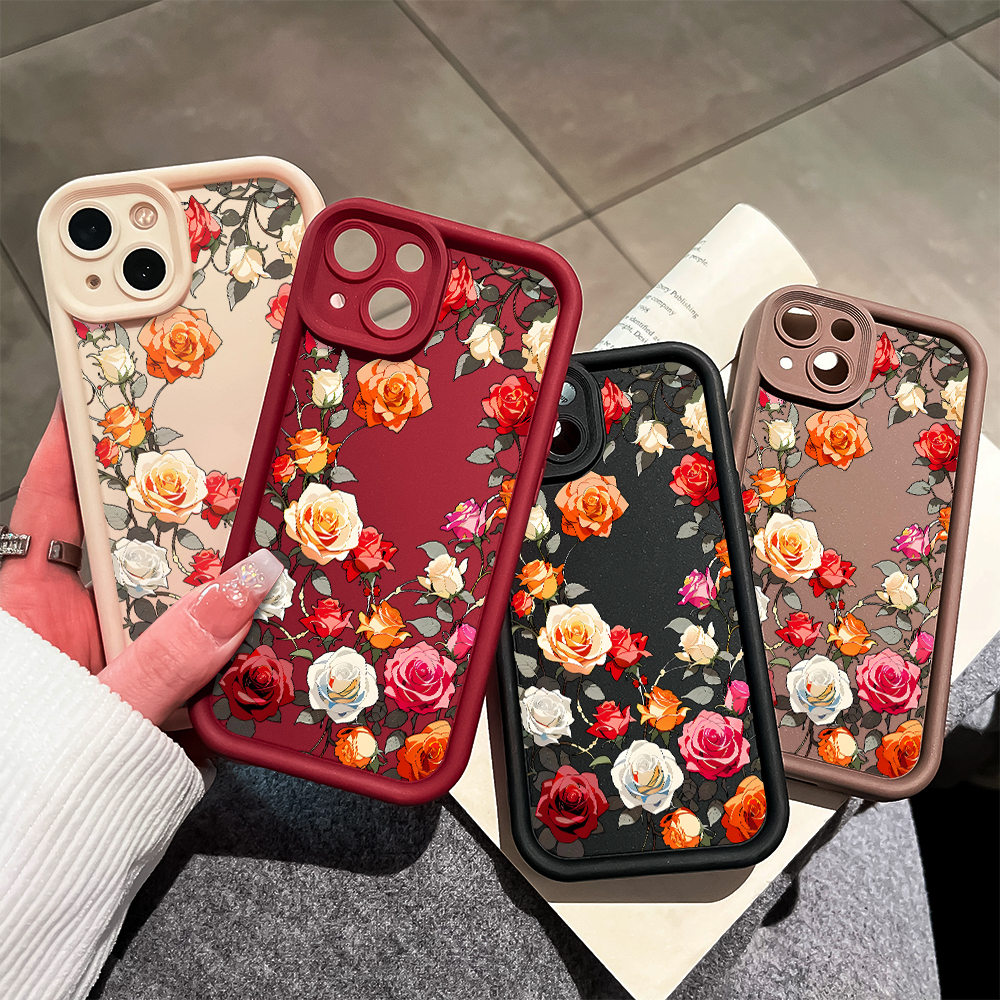 Hontinga for Vivo Y28 4G Back Cover Colorful Rose Pattern Case Ladder Soft Rubber Mobile Phone Cover.
