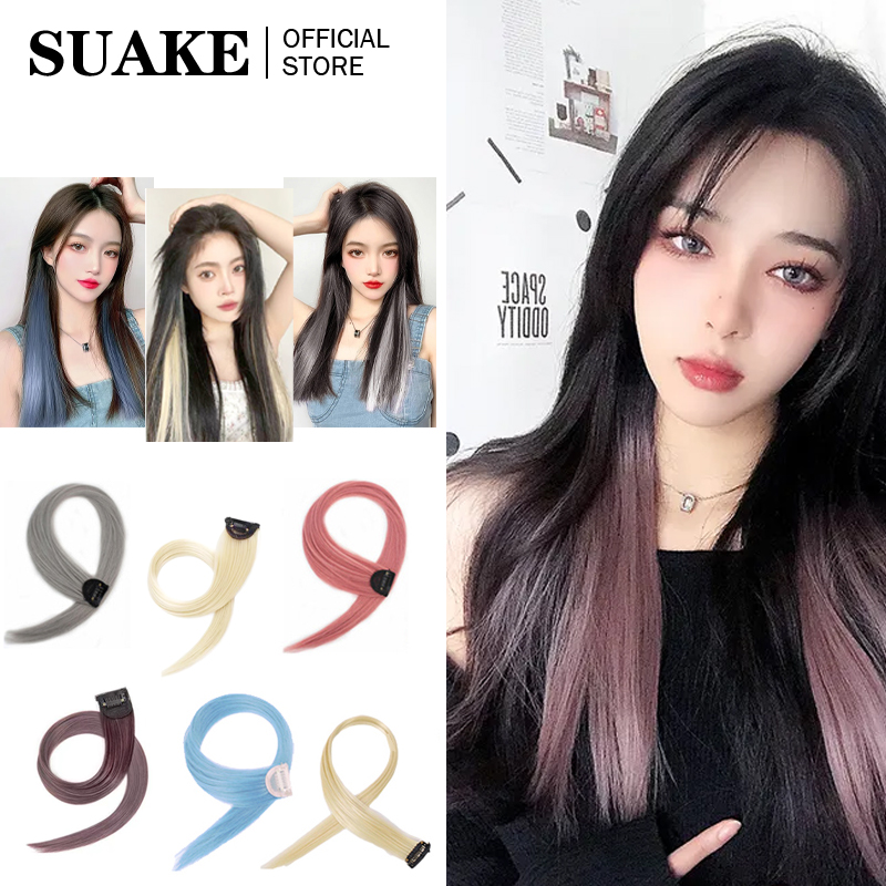 SUAKE Tóc Giả Dài Thẳng Tóc Uốn Cong Clip Tóc Giả Mảnh Tóc Thẳng Một Mảnh