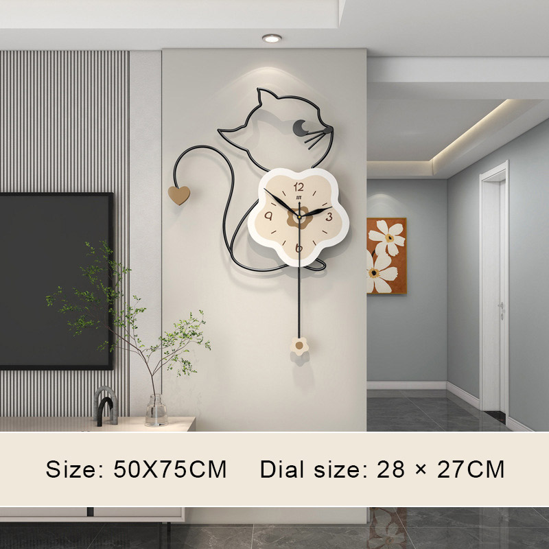 Cute cat decoration wall clock modern simple clock living room creative dining room entrance background clock hanging wall home