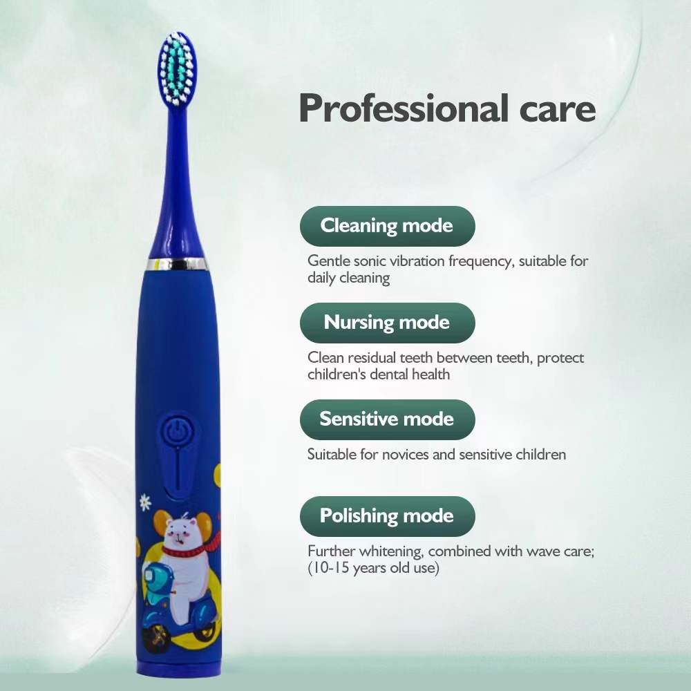 【Customer favorite】 Children's Electric Toothbrush Kid Cartoon Ultrasonic Sonic Electric Toothbrush with 5 Replacement Heads Electric Brush Children.