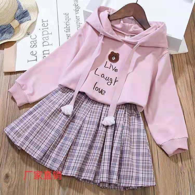 AA18-[Hàng Có Sẵn] Set Áo Sweatshirt Kèm Chân Váy Cho Bé Gái