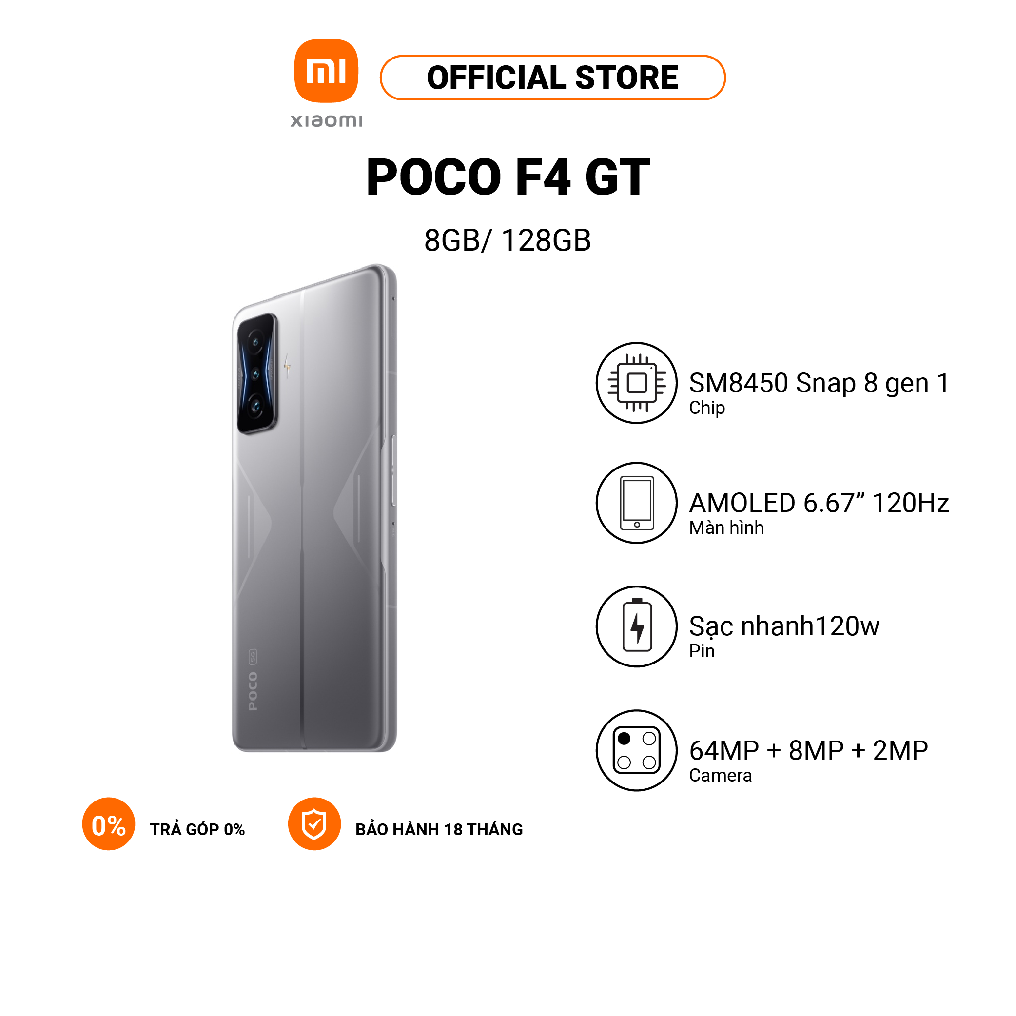 Điện thoại POCO F4 GT 12+256GB AMOLED 120Hz/Snapdragon 8 Gen 1/ Sạc nhanh 120W