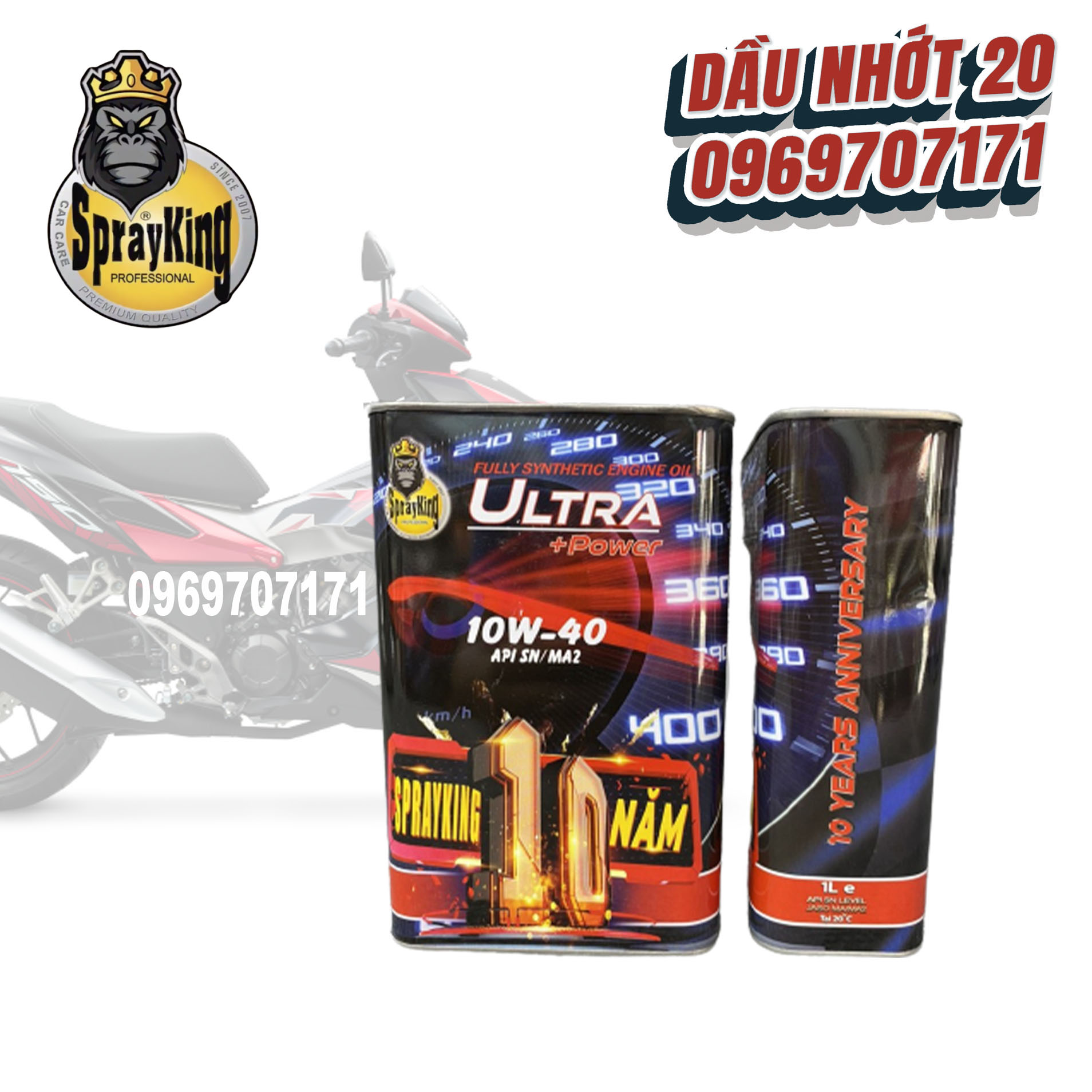 [Có chiếc lẻ][Mua 2 tặng phểu] SPRAYKING ULTRA POWER PLUS - SAE 10w40 API SN - Nhớt tổng hợp phiên bản kỉ niệm 10 năm(Chai 1L)