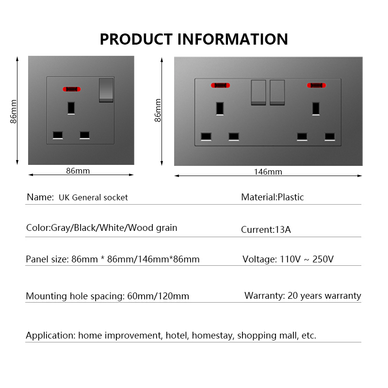 UK 13A Wall Socket with USB Type C 18W Quick Charge Plug Socket,Britain ...