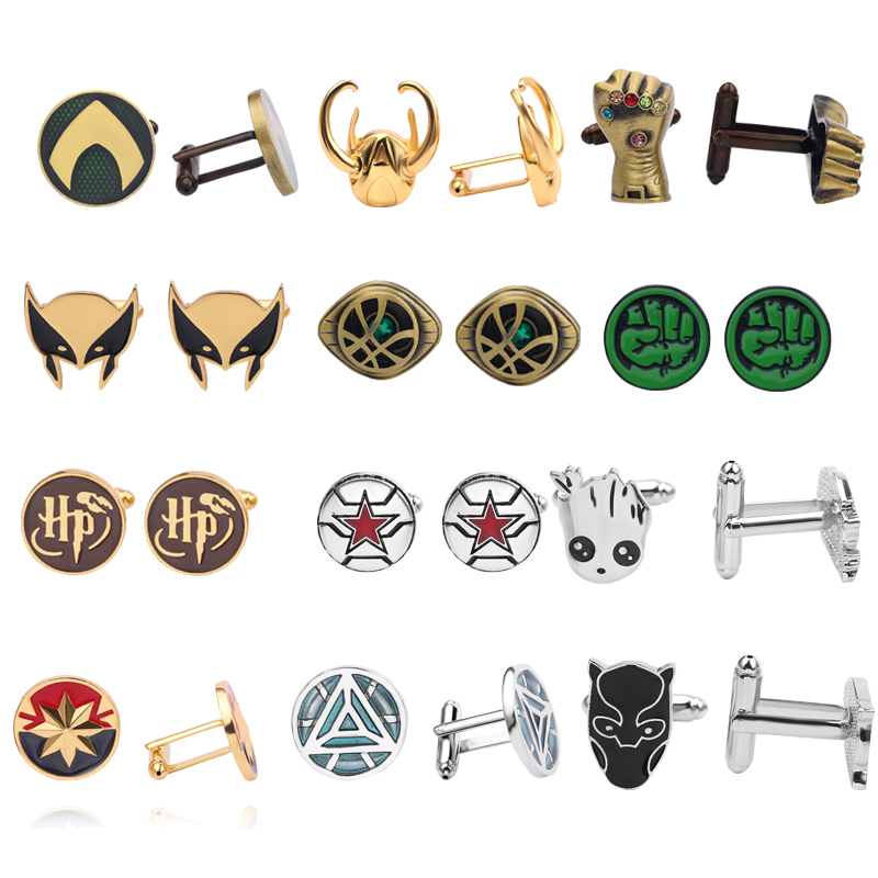 【LeeChee Jewellery Store】Male Jewelry Avengers Cufflinks Iron Aquaman Thanos Infinite Hulk Black Panther Man Business Suit Shirt. 