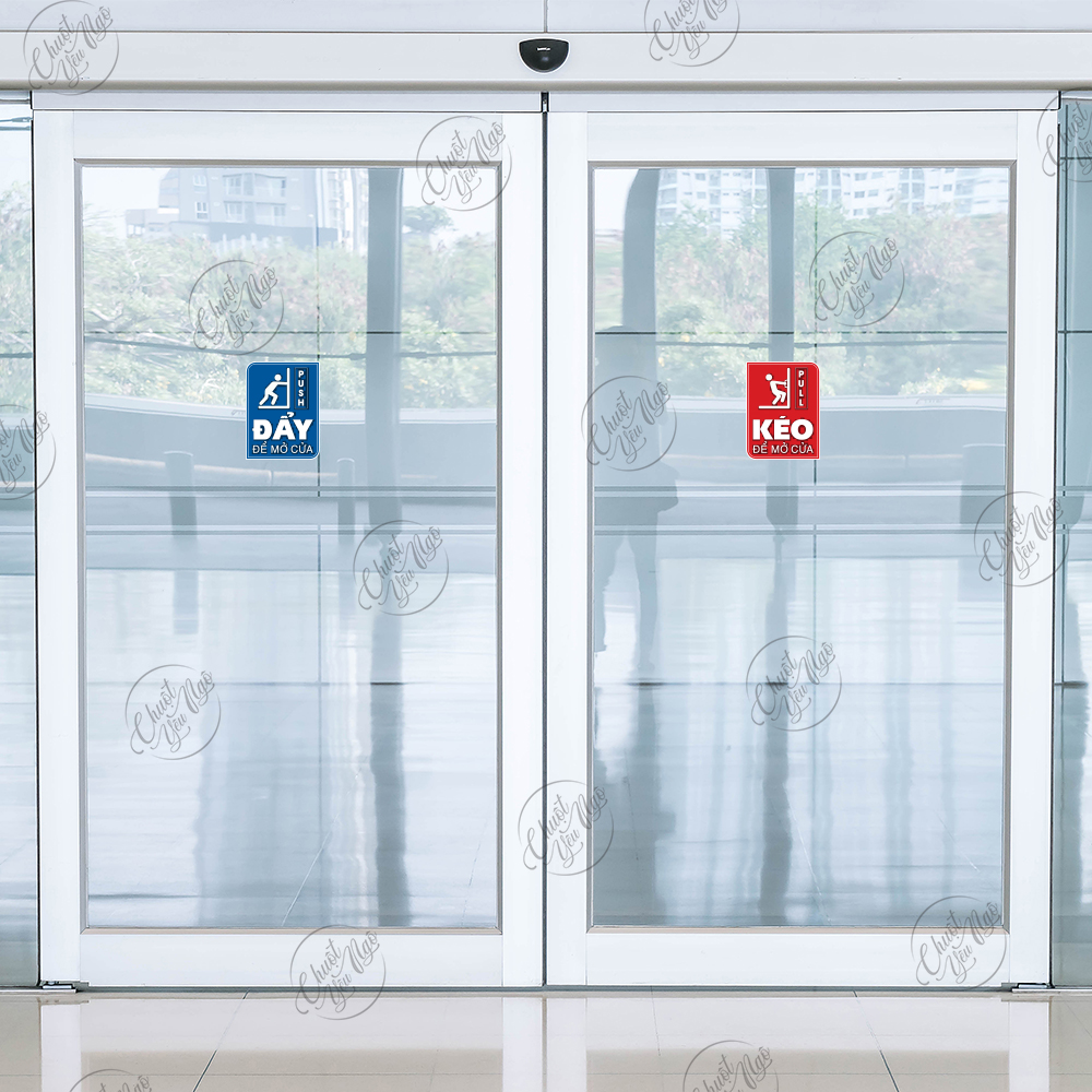 Bộ 2 miếng dán KÉO ĐẨY hướng dẫn mở cửa kính tự động Pull Push