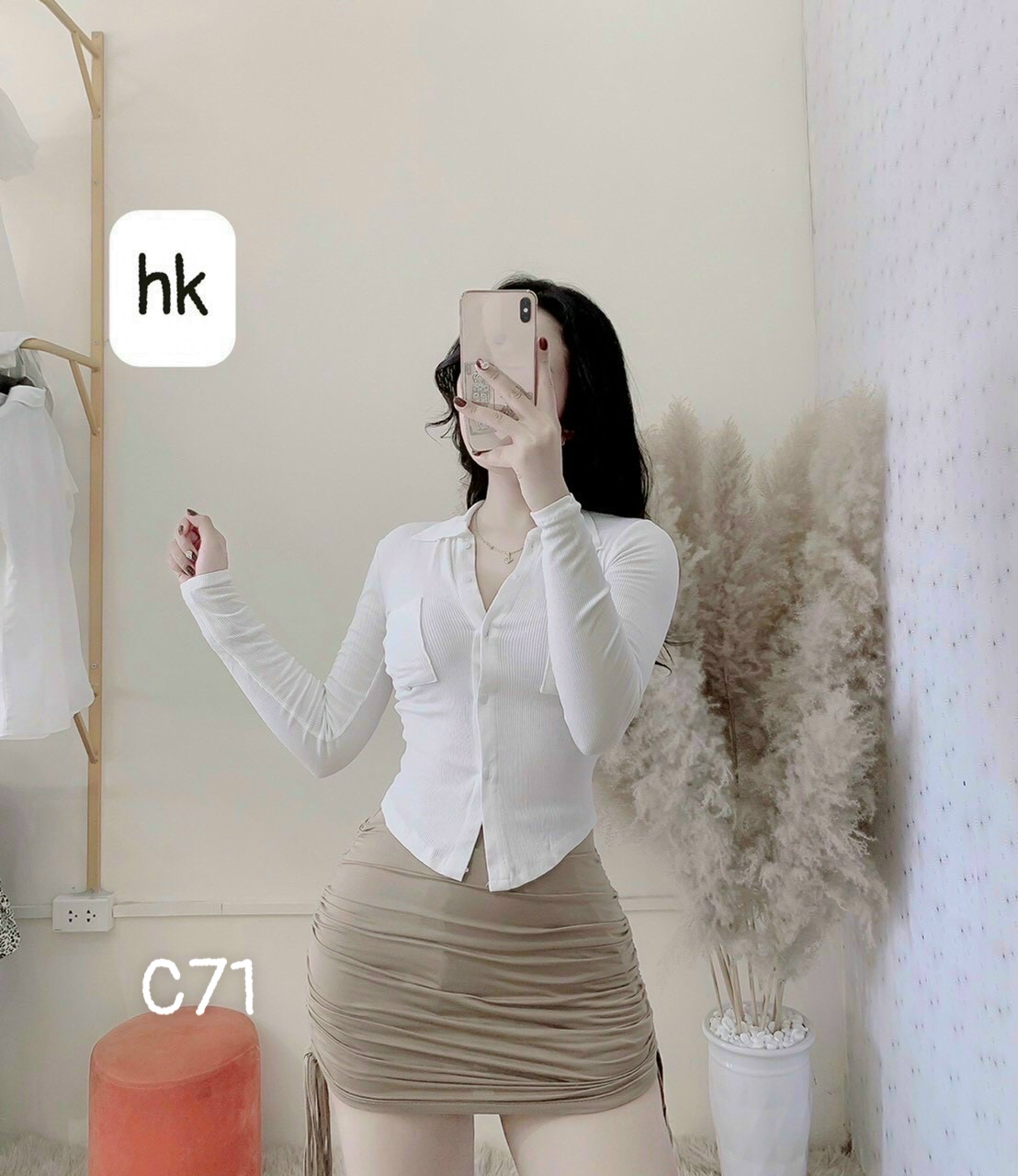 Áo thun gân kiểu dáng sơ mi body  C71