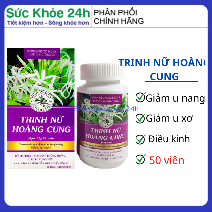 Viên uống trinh nữ hoàng cung mỗi hộp 50 viên ngăn u xơ tủ cung u xơ tiền liệt tuyến và các khối u , tiêu khó tiểu buốt Trinh nữ hoàng cung cao xạ đen Trinh nữ hoàn cung Trinh nữ phụ khang , sức khỏe 24h