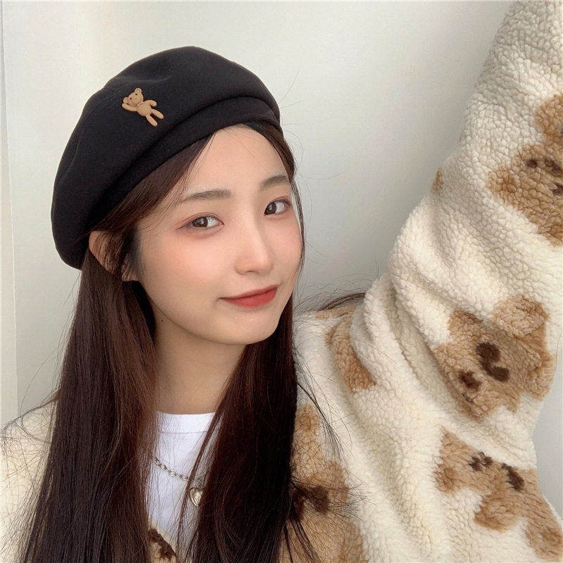 Korean%20Style%20Elegant%20Winter%20Cute%20Bear%20Woolen%20Beret%20Hat%20for%20Women,%2056-58cm%20-%20Image%204