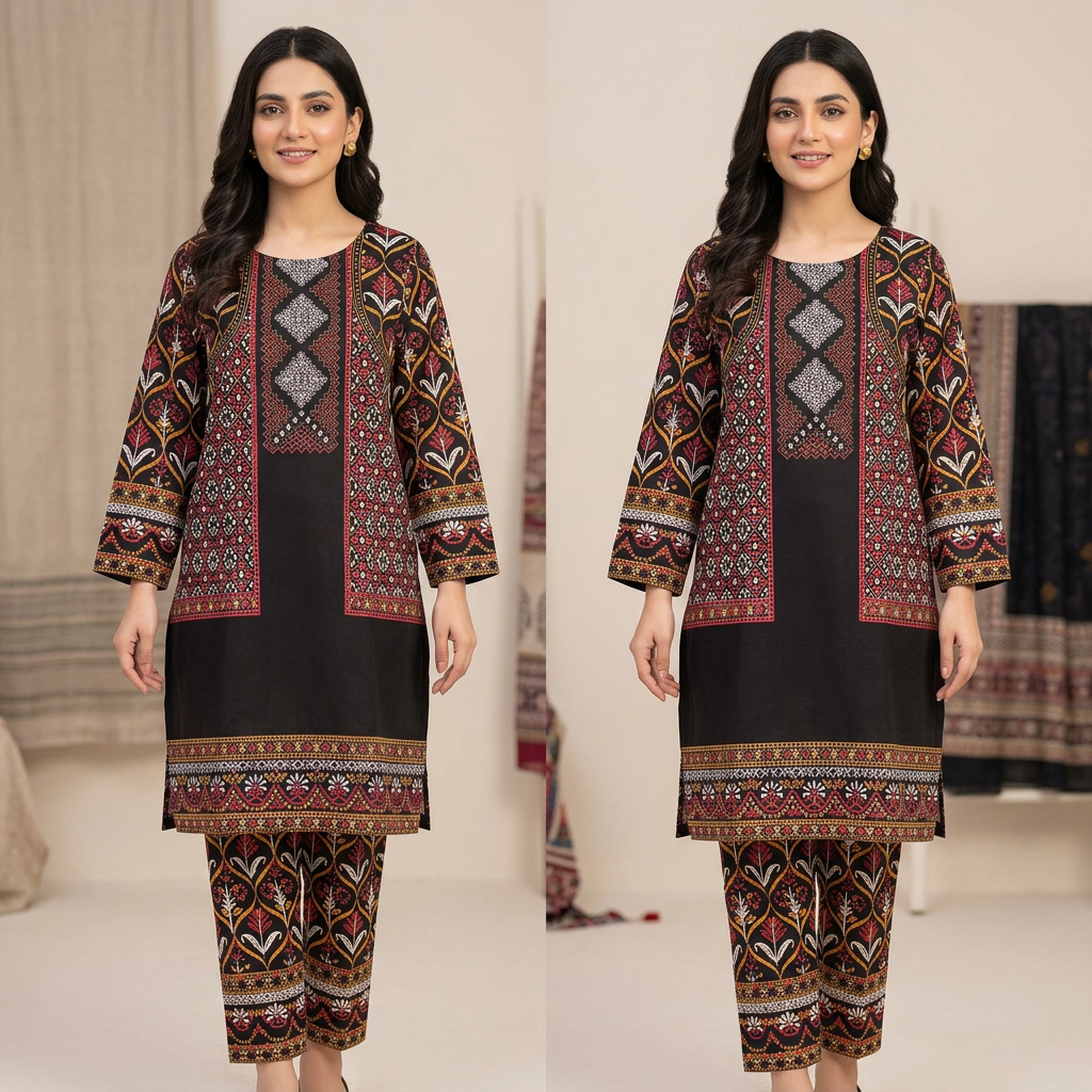 Stylish Era Stitched 3D Printed jacket style 2pc Dress for Women