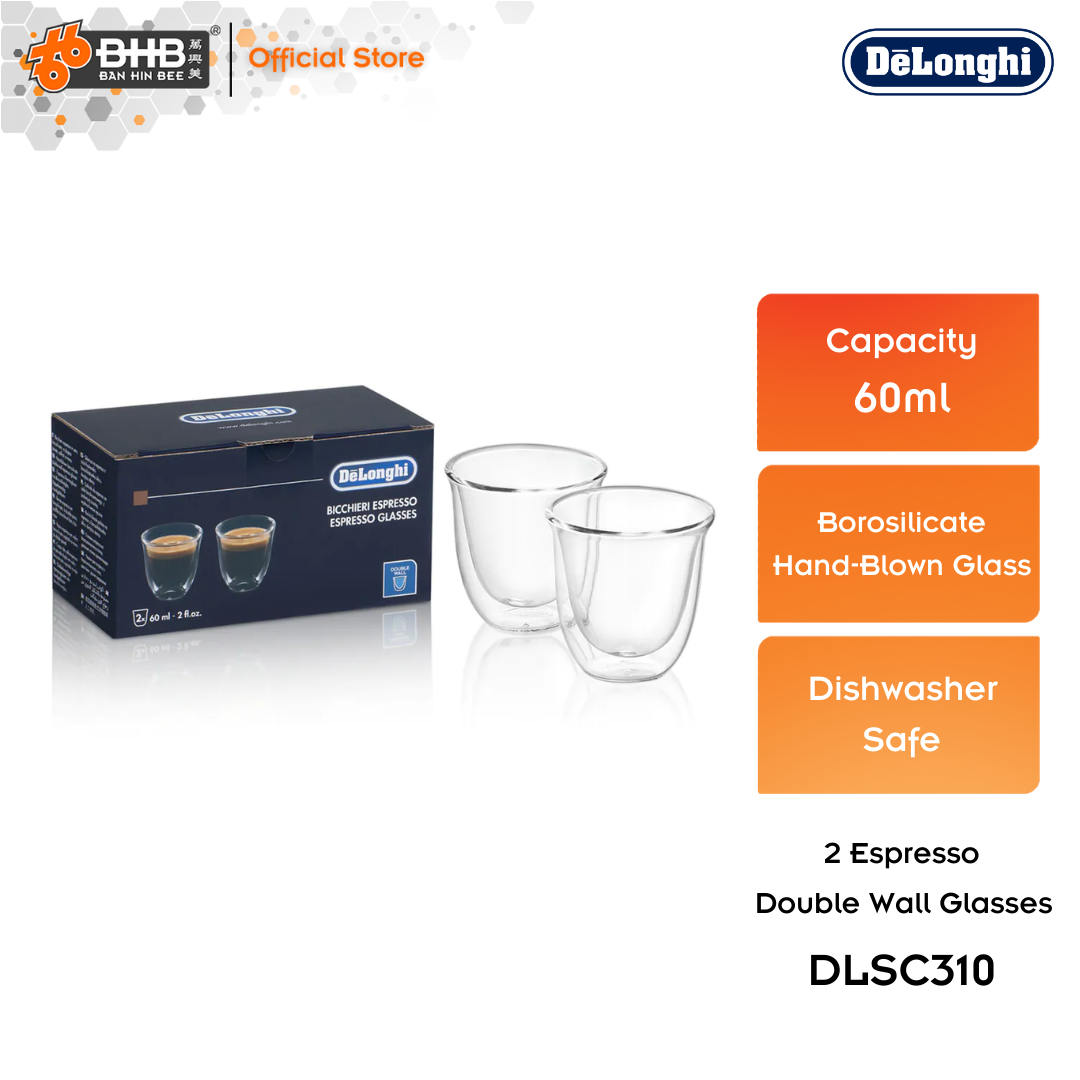 DeLonghi 2 Espresso Double Wall Thermal Glasses DLSC310