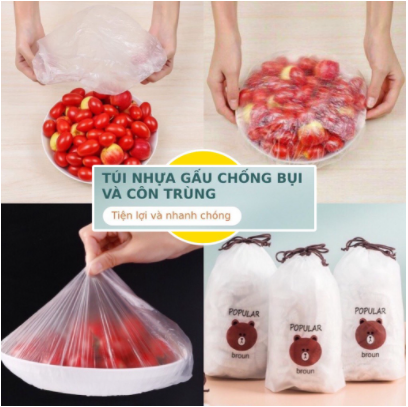 Túi 100 Màng Bọc Thực Phẩm Chống Côn Trùng Bảo Quản Thức Ăn Túi Gấu Co Giãn Tái Sử Dụng Có Chun Bọc Đồ Ăn Rất Nhanh Tiện Dụng.