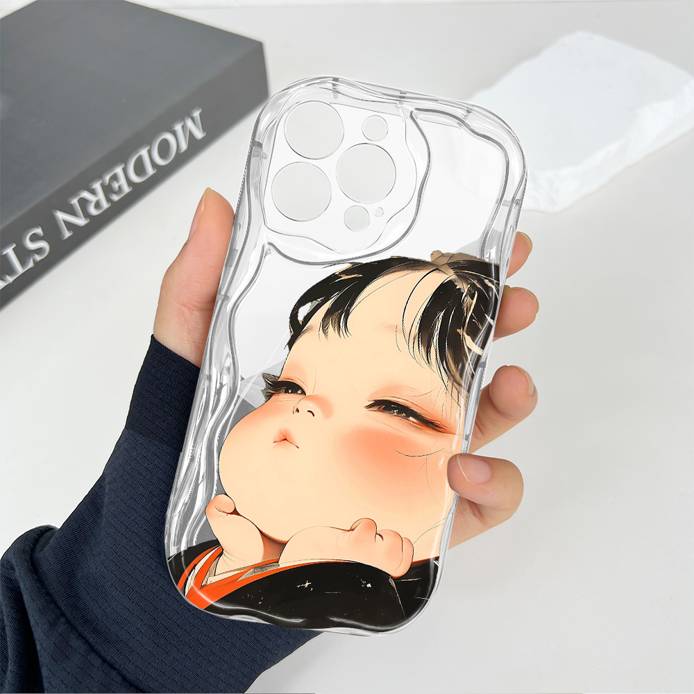 Hotinga for Redmi Note 14 Note 14 Pro Note 14 Pro Plus 5G Xiaomi Poco X7 5G Back Back Cover Cute Lovely Girl Cream Texture Wavy Edge Soft Phone Case. 