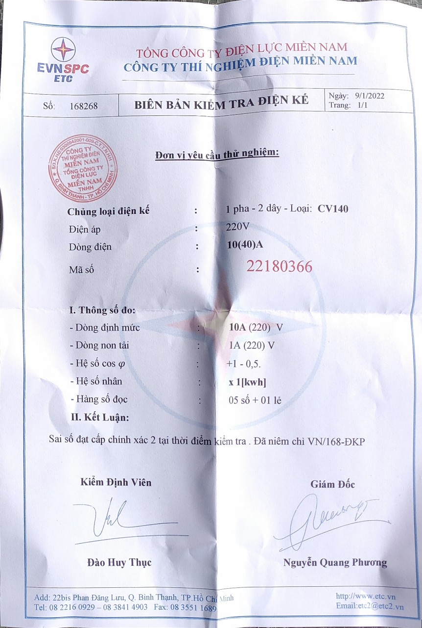 Công tơ điện EMIC 1 pha 2 dây (có kiểm định)