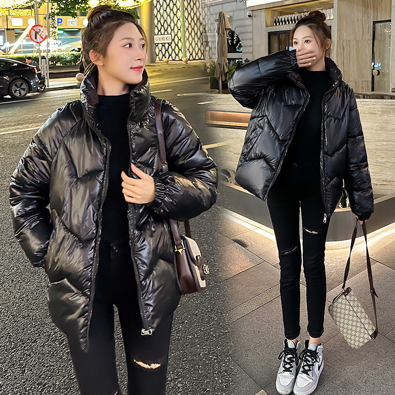 Winter Down Jacket for Women Pure Color Cotton-padded Jacket Bright Thickened Down Coat