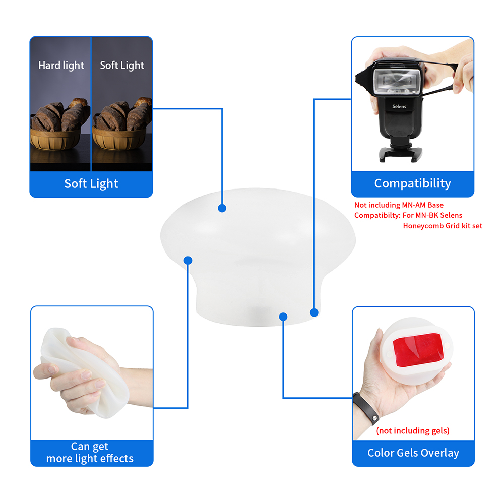 Selens Bộ Khuếch Tán Đèn Flash Bộ Khuếch Tán Hình Cầu Silicon Từ Tính Với Đế Bộ Điều Chỉnh Ánh Sáng Mô-đun Và Bộ Gel Lọc Để Chụp Ảnh Studio Đèn Flash Chụp Ảnh