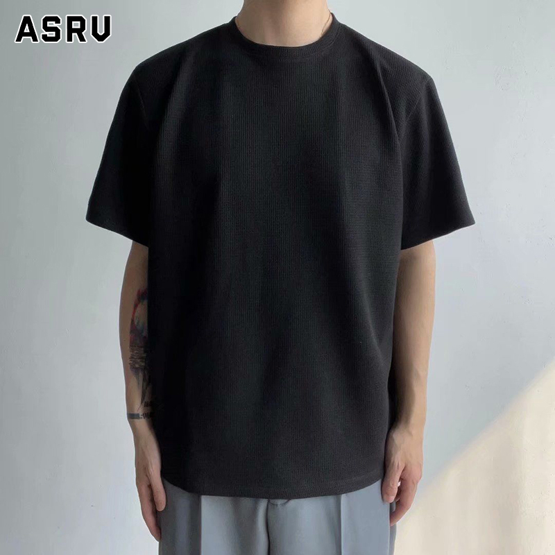 ASRV Summer Waffle Short-sleeved T-shirt Men's Summer Loose Top Round Neck T-shirt Half-sleeved T-shirt Couple Short T t shirt