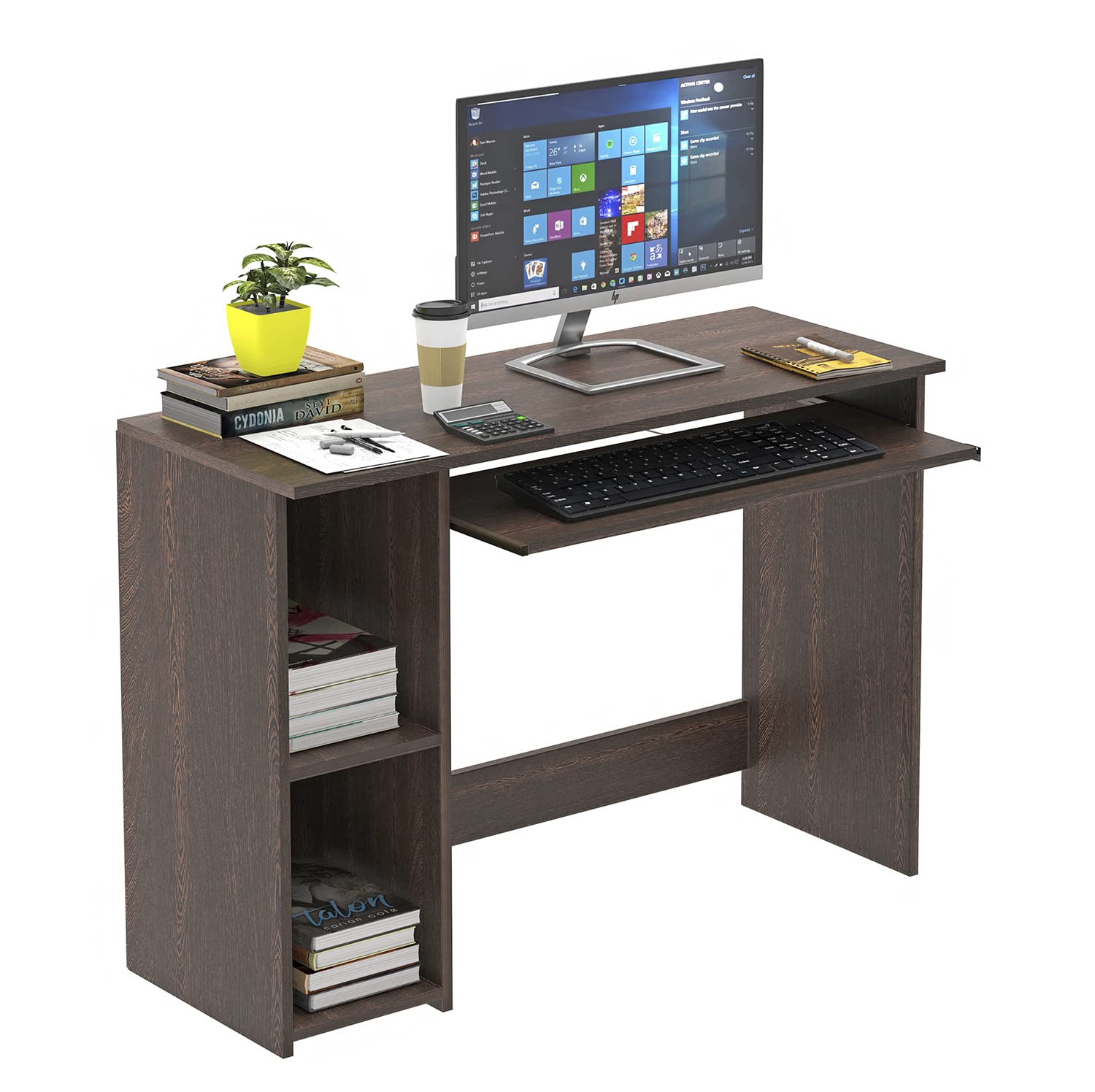BLUEWUD Mallium Engineered Wood Study and Computer Laptop Table for Home or Office, WFH Desk with Keyboard Slider Storage Shelves for Adults Kids Students (Wenge). 