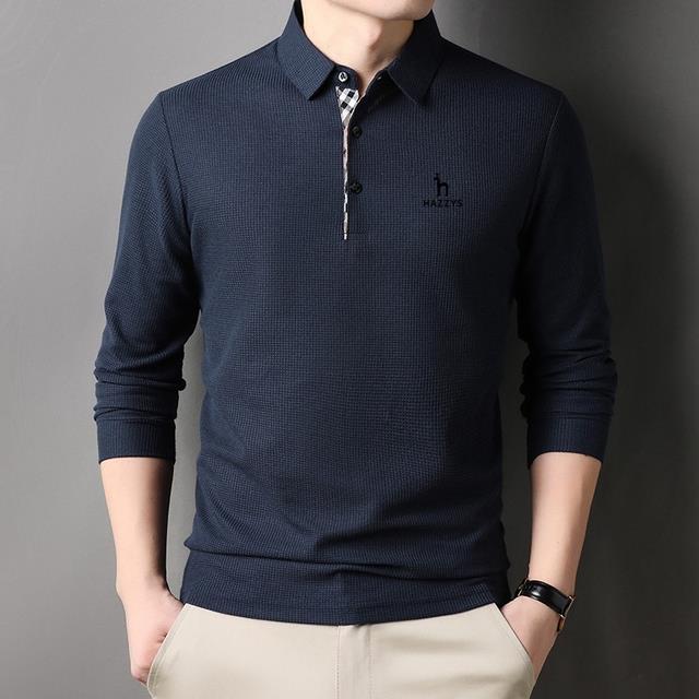 2023 Hazzys Spring And Summer Burst POLO Shirt Korean Fashion Long sleeve Business Casual POLO Shirt Oversized Size Men's Top
