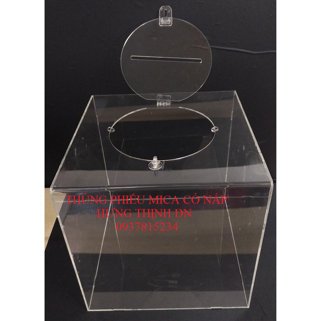 Thùng phiếu/ thùng bốc thăm trúng thưởng mica 20 x20 x20 cm