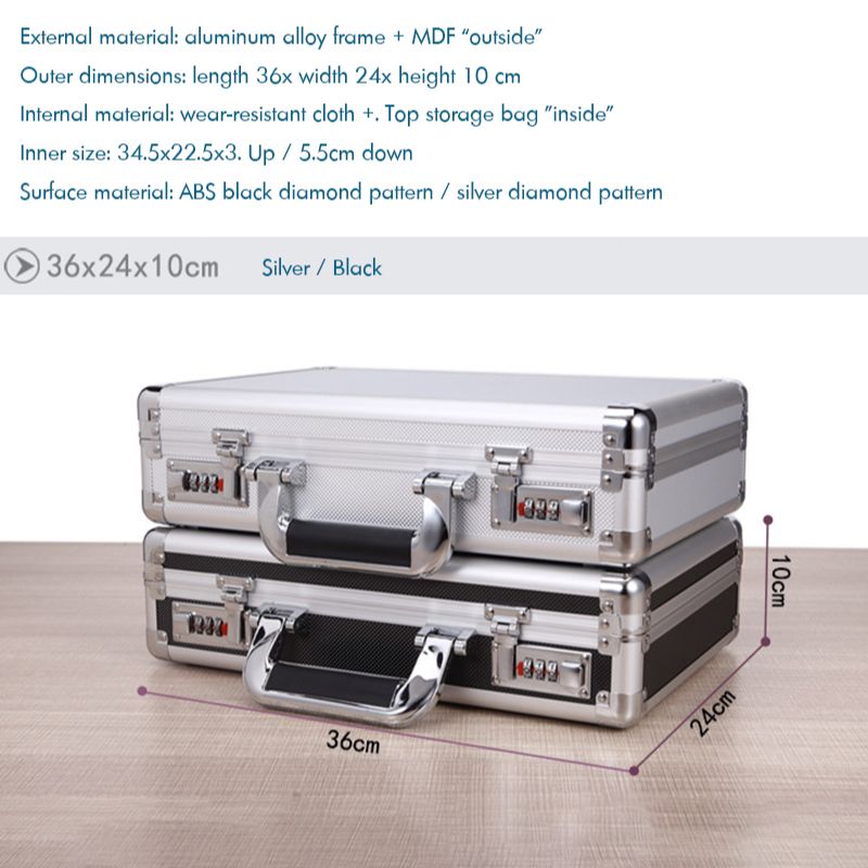 【original】 Portable Metal Toolbox Black/Silver Equipment Organizer Holder.