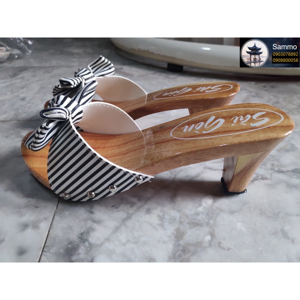 Guốc Gỗ Guốc Mộc Cao 7 Phân Đế Vuông