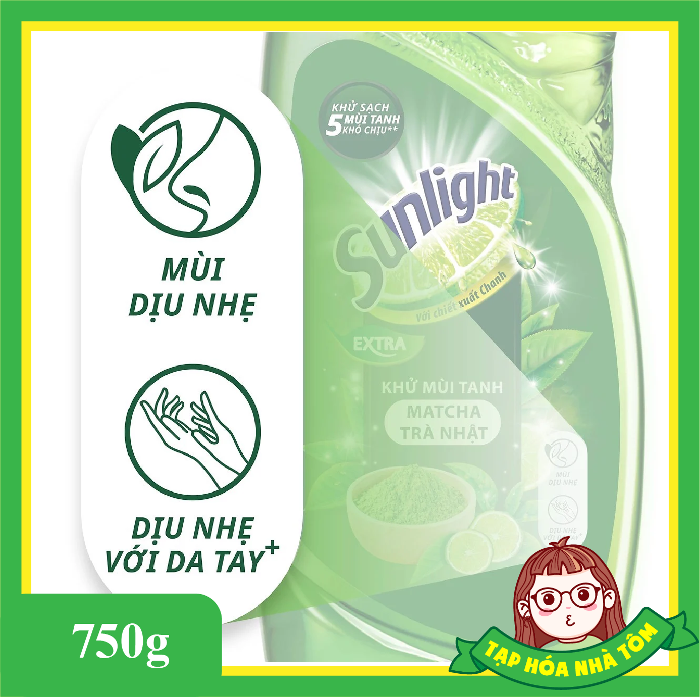 Nước rửa chén Sunlight Matcha Trà xanh Chai 750G
