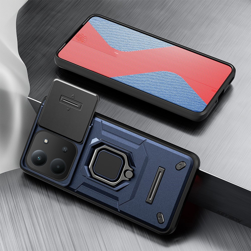 For Redmi 15 Phone Case Camera Lens Protector Shockproof Armor Iron Metal Car Ring Kickstand Bracket Casing for Redmi 15C Cover Casing HP.