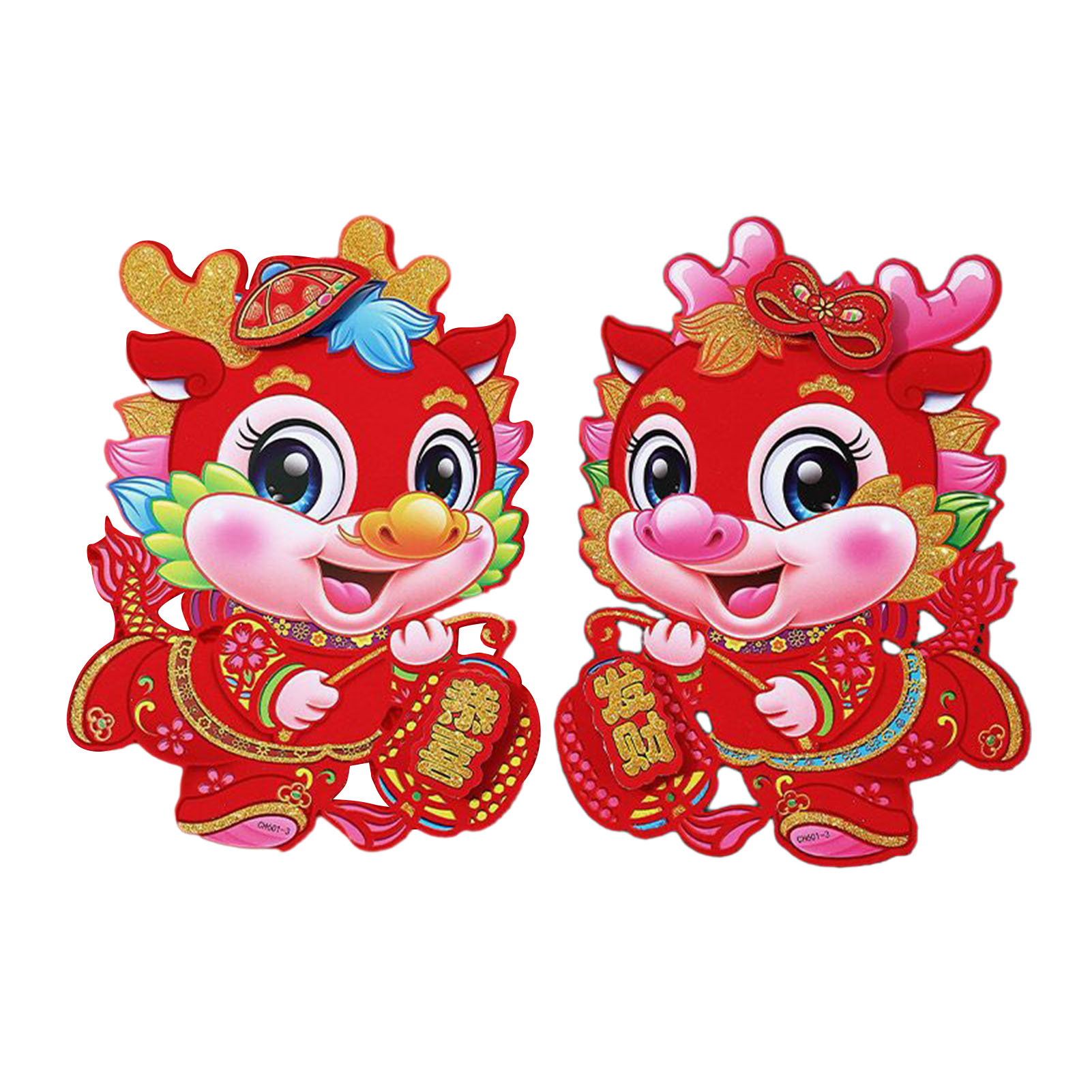 1 Pair New Year Pictures Decorative Sticker Zodiac Cartoon Door Decal Chinese Style Wall Sticker for Spring Festival