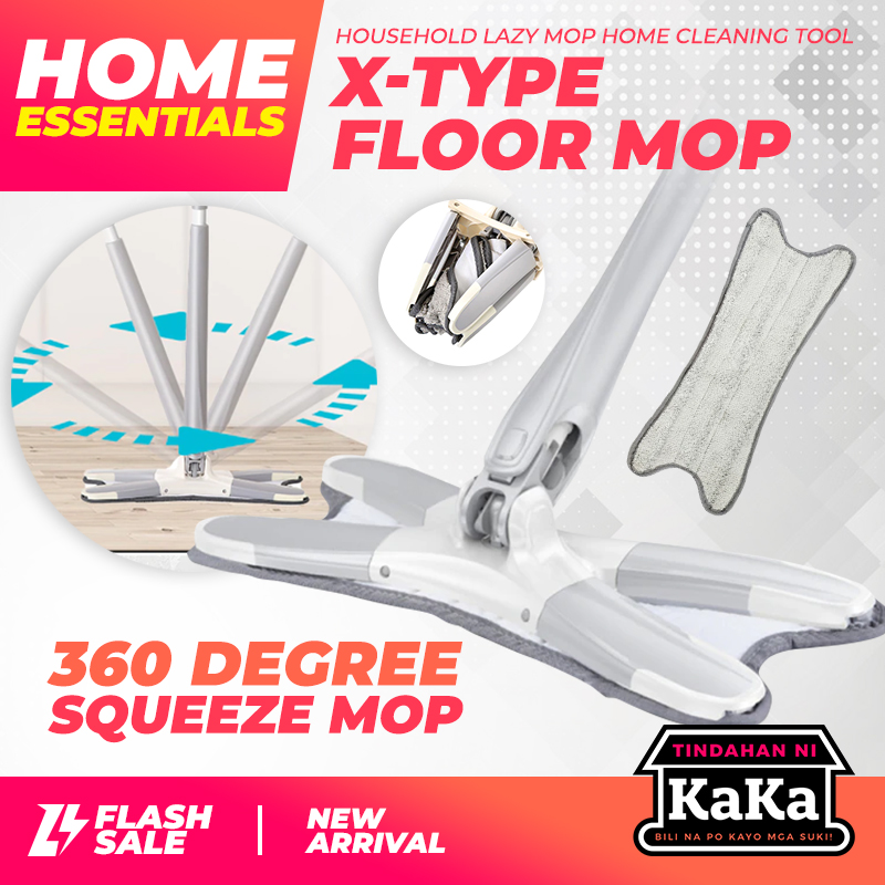 Xtype Flat Floor Mop With Replace Cloth Heads 360 Degree Squeeze Mop