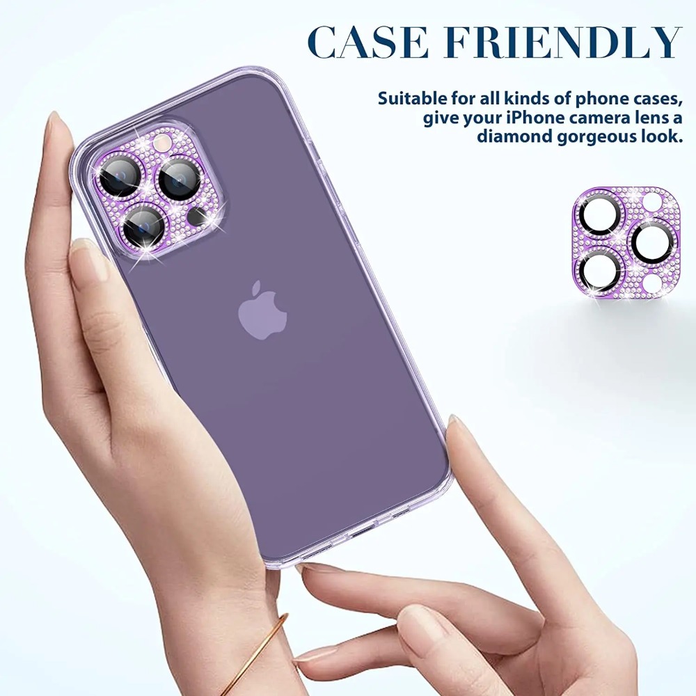 Obcreator Kim Cương Kim Loại bảo vệ ống kính máy ảnh Glass Đối Với iPhone 11 Pro Max 14 Cộng Với 13 12 Mini 11 Cộng Với bọc hoàn toàn bảo vệ ống kính máy ảnh Trường Hợp